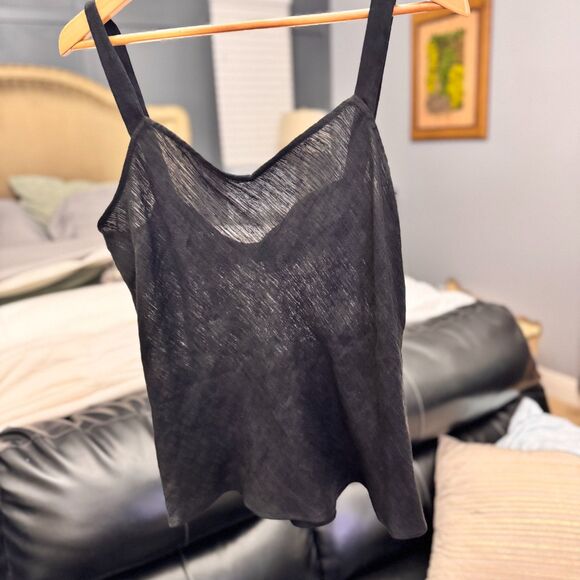 Eileen Fisher Black Linen Cotton Cami Tank Top XL – Minimalist Italian Fabric - Picture 3 of 8
